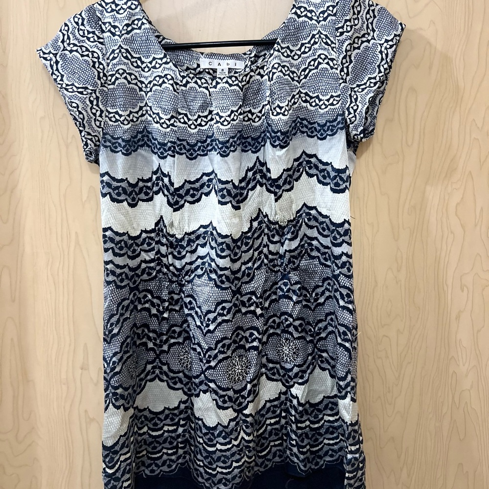 CAbi Black and White Graphic Cap Sleeve Blouse